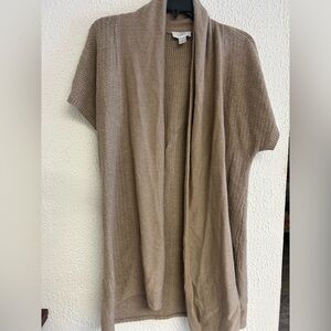 Loft womens sz medium long angora knit sweater vest open tan taupe short sleeve